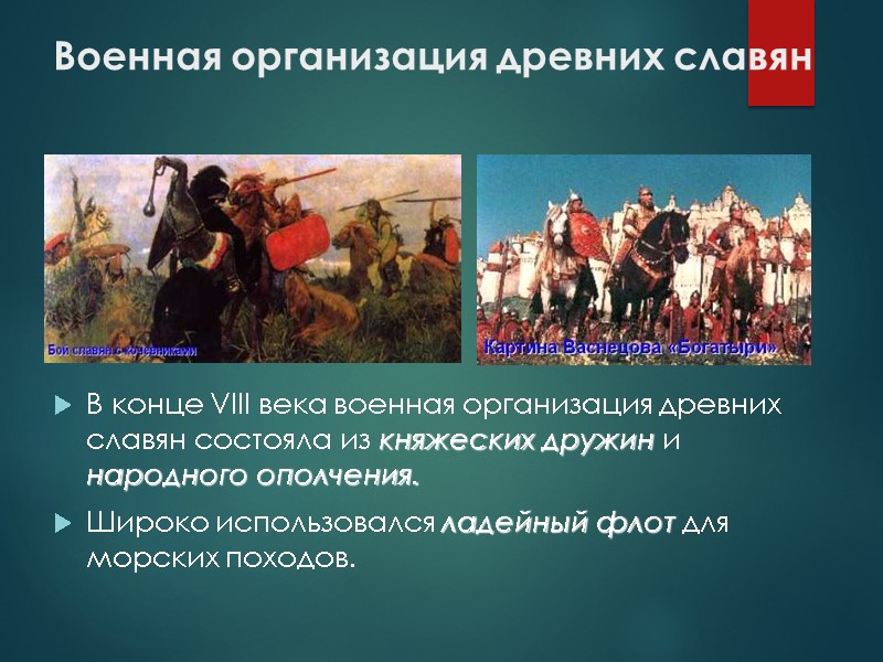 Военная организация древних славян В конце VIII века военная организация древних славян состояла из